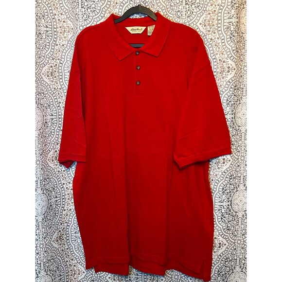 Eddie Bauer Classic Fit Polo Shirt Red Cotton Short Sleeve Button Collar - Picture 2 of 9
